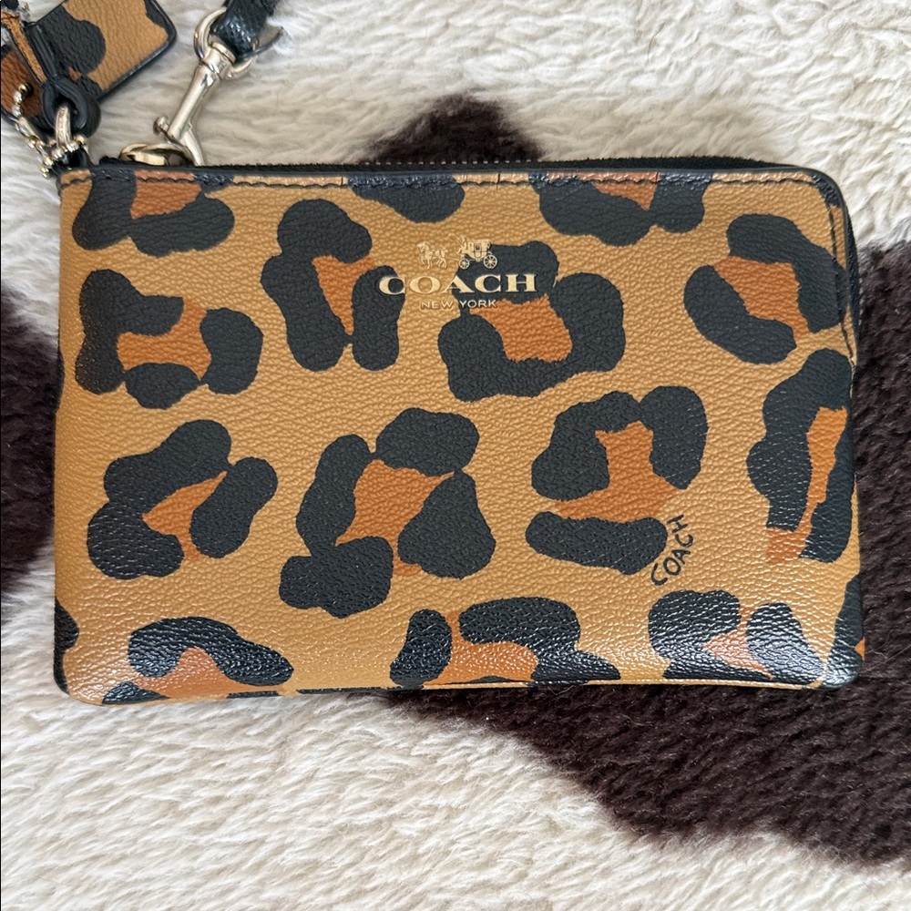 Coach Leopard Print Wristlet in Tan and Black